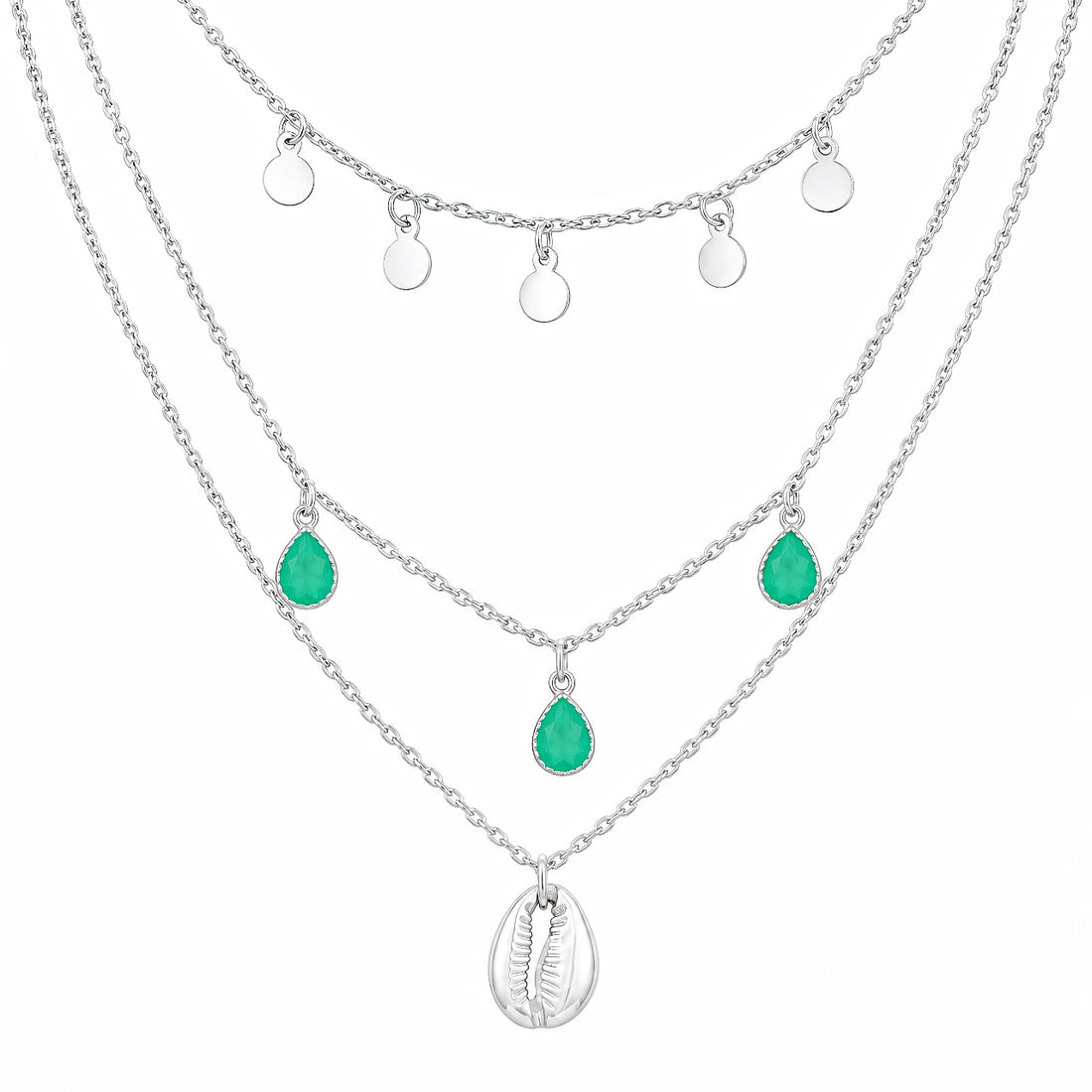 PRAO Necklace Anti-Tarnish Silver Plated Multilayered Charms