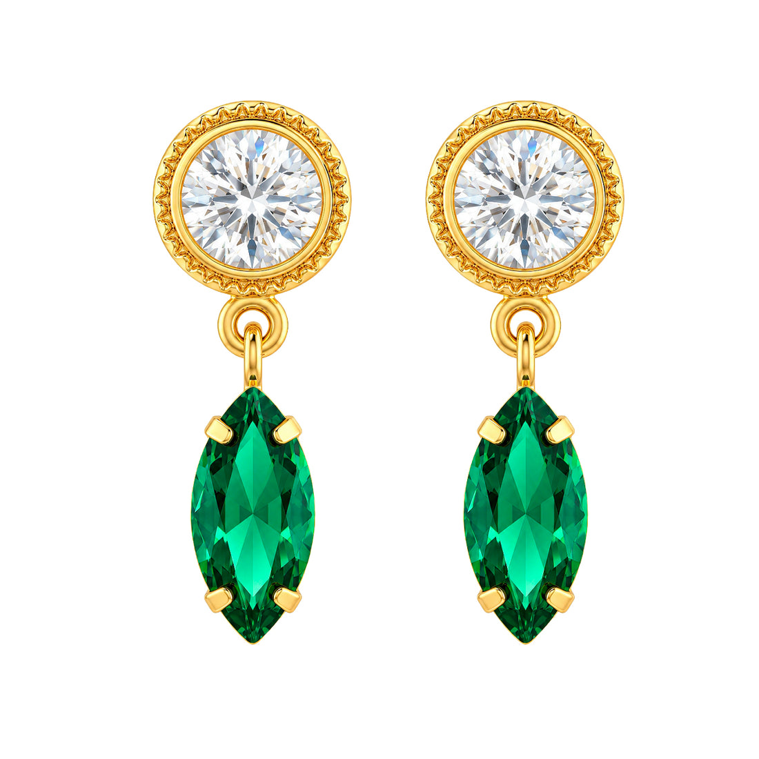 PRAO Earrings Anti-Tarnish Clear Crystal Emerald Dangle