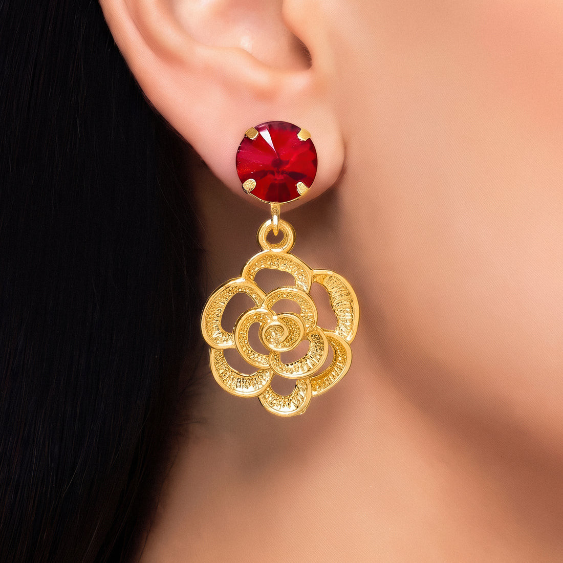 PRAO Earrings Anti-Tarnish Rose Crystal