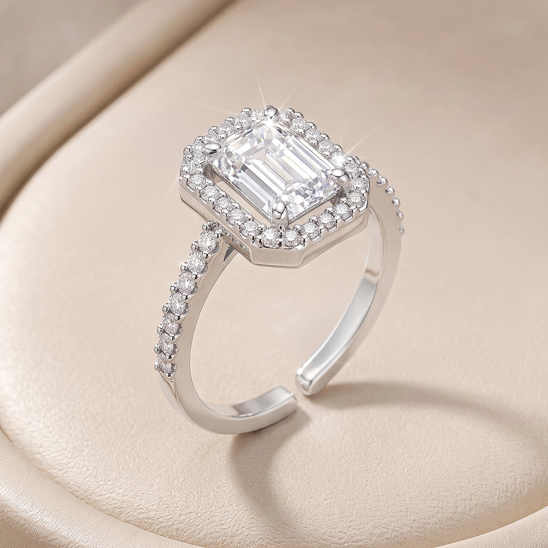 PRAO Ring Anti-Tarnish Silver Plated Emerald Halo (Adjustable Size)
