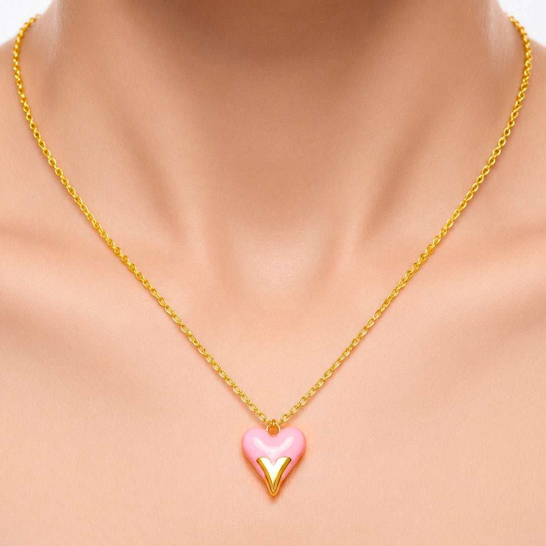 PRAO Necklace Anti-Tarnish Light Pink Heart Pendant