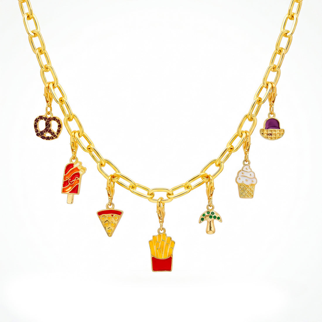 PRAO Necklace Anti-Tarnish Gold Plated Yummy Bites Charms