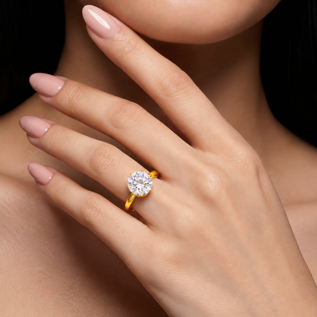 PRAO Ring Anti-Tarnish Gold Plated Solitaire American Diamond (Adjustable Size)