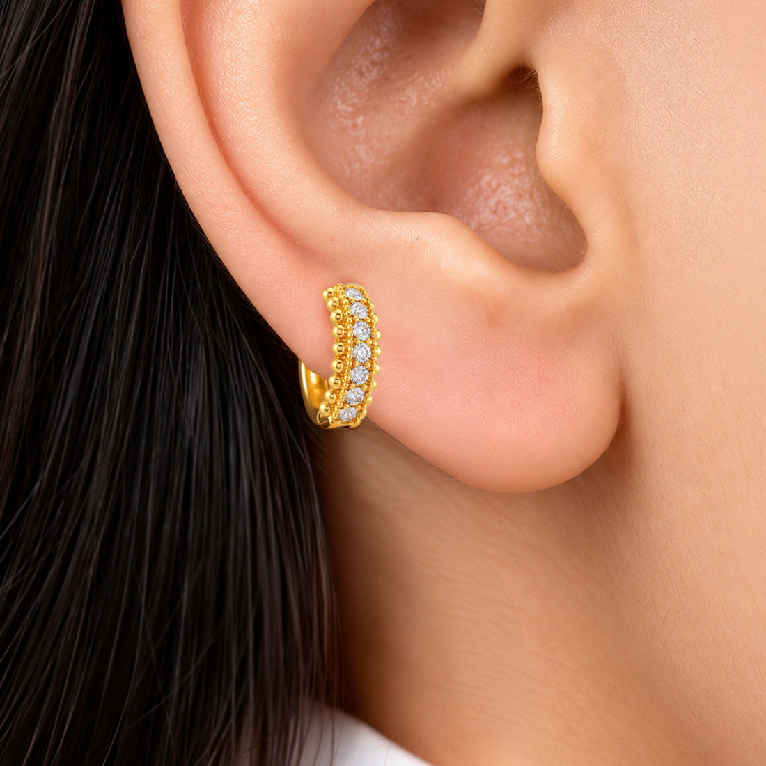 PRAO Earrings Anti-Tarnish Slim Crystal Hoop
