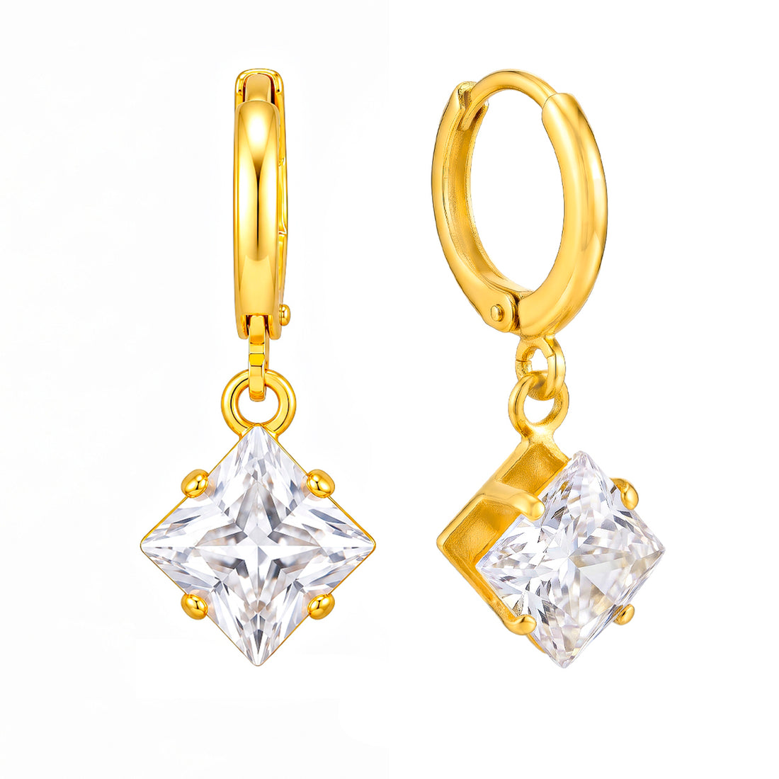 PRAO Earrings Anti-Tarnish Princess Crystal Drop