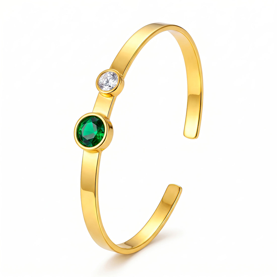 PRAO Bracelet Anti-Tarnish Green Crystal Open Cuff (Adjustable Size)