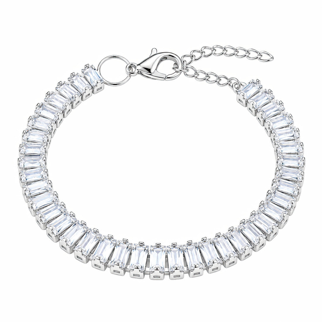 PRAO Bracelet Anti-Tarnish Baguette Crystal Tennis (Adjustable Size)
