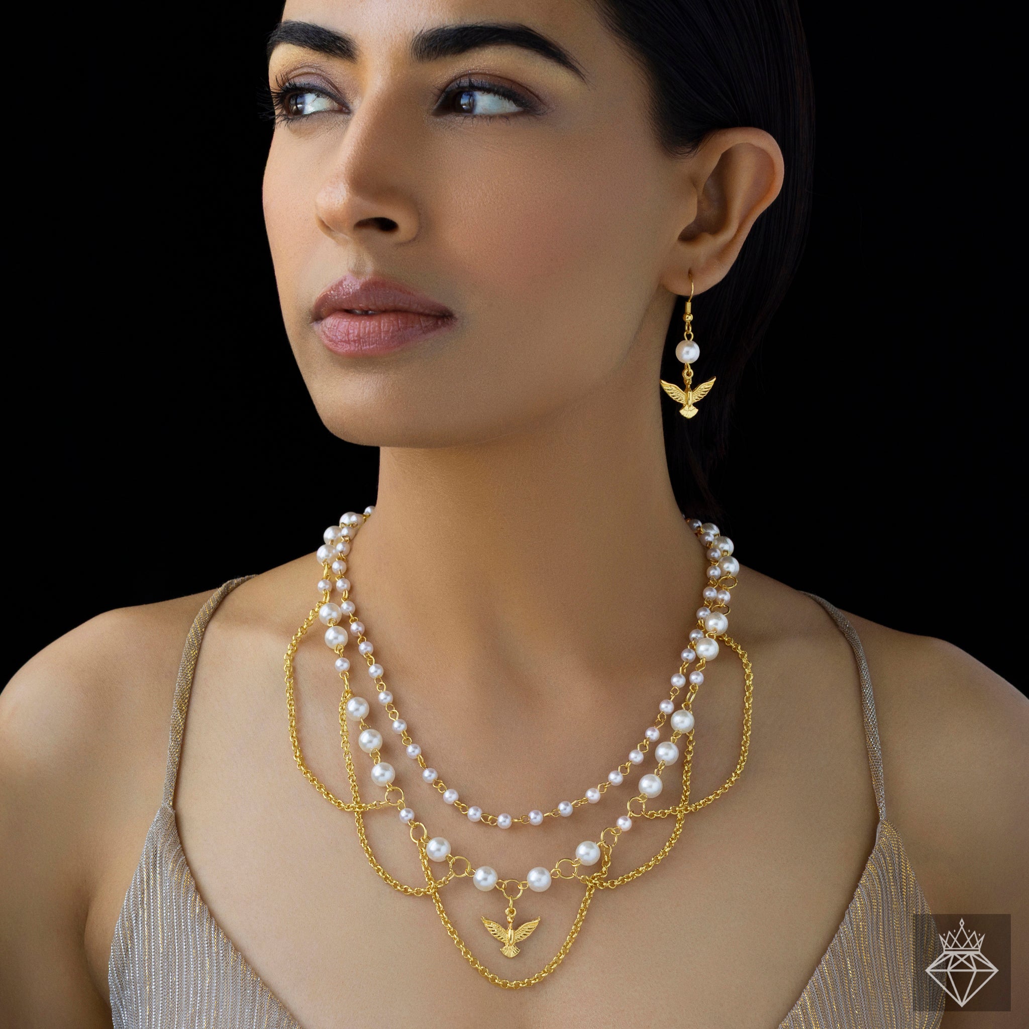PRAO Anti-Tarnish Pearls & Bird Necklace Set With Earrings✨