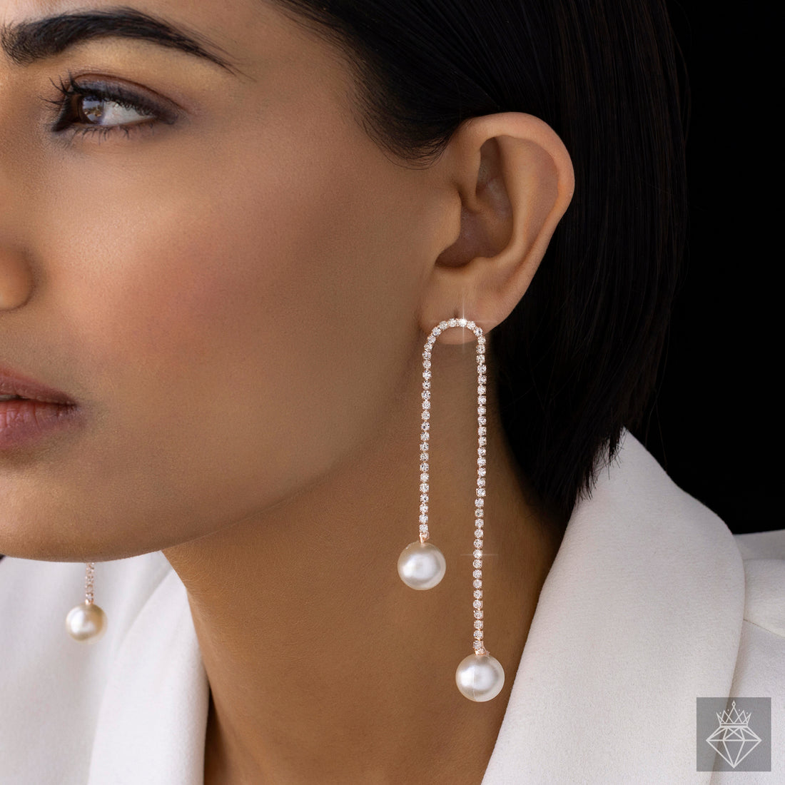 PRAO Earrings Anti-Tarnish Pearl Drop Crystal Danglers