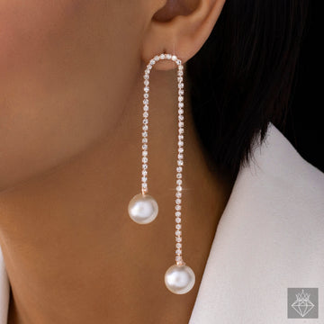 PRAO Earrings Anti-Tarnish Pearl Drop Crystal Danglers