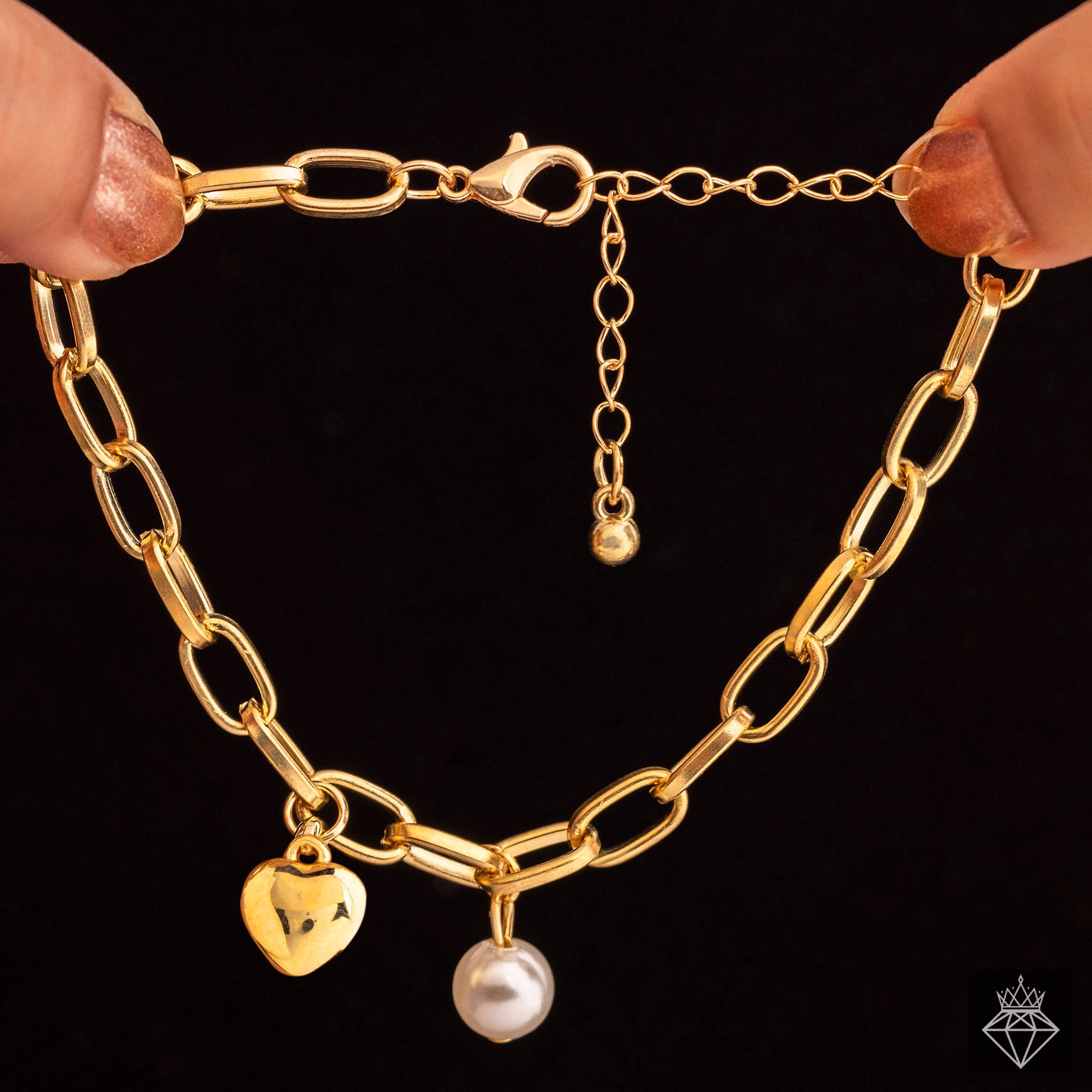 Anti-Tarnish Pearl & Heart Charm Chain Bracelet By PRAO