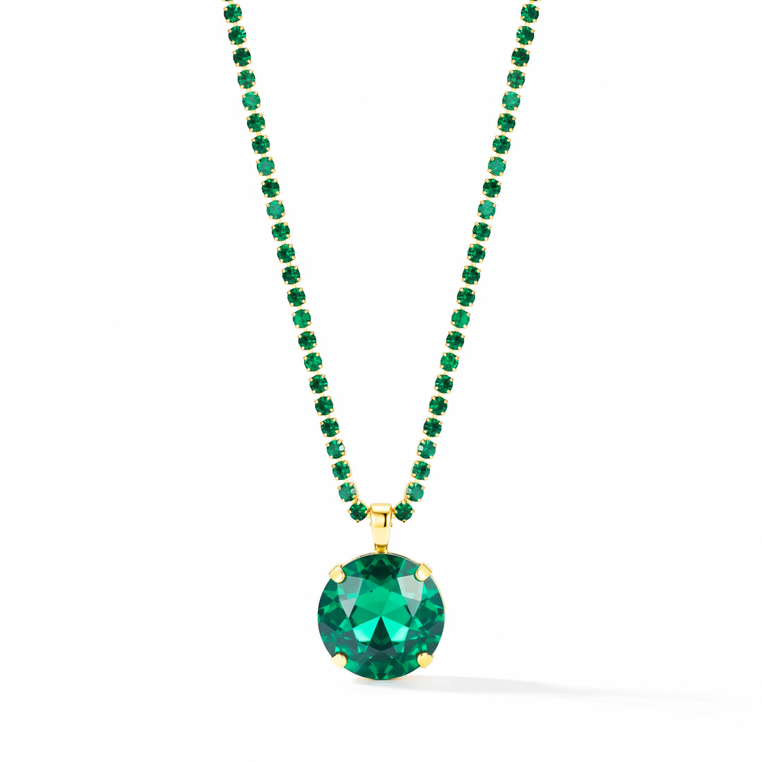 PRAO Necklace Anti-Tarnish Oversized Round Emerald Crystal Pendant