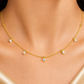 PRAO Necklace Anti-Tarnish Gold Plated Square Crystal