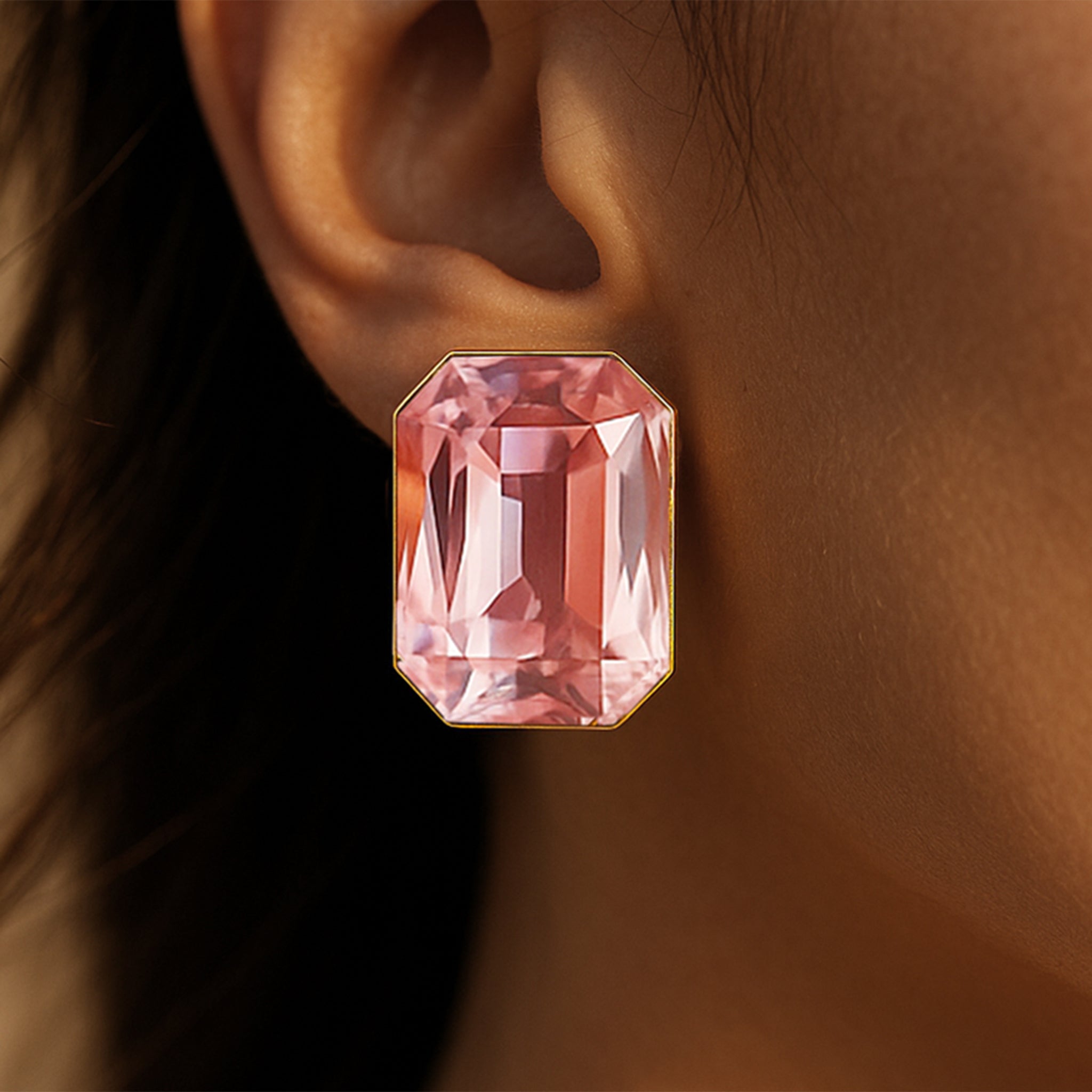 PRAO Anti-Tarnish Rectangle Shape Vintage Rose Crystal Earrings
