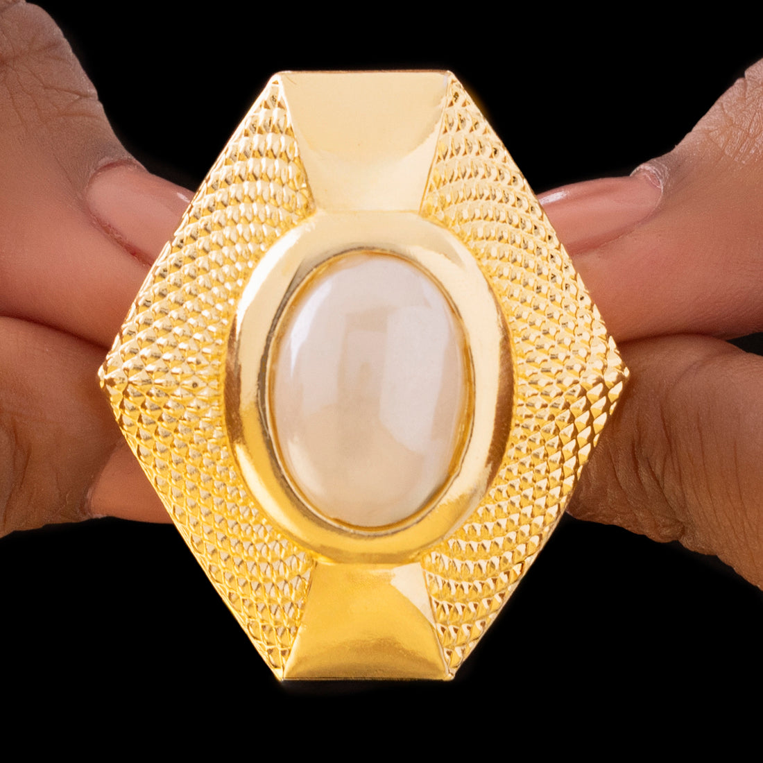 PRAO Anti-Tarnish Hexagon Rainbow Stone Ring