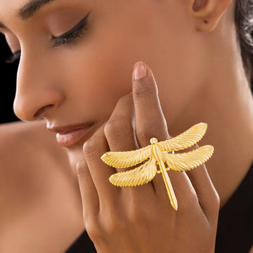 PRAO Anti-Tarnish Oversized Dragonfly Statement Ring