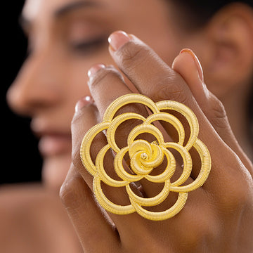 PRAO Anti-Tarnish Oversized Rose Textured Statement Ring