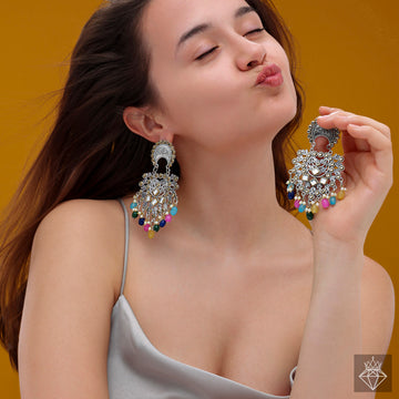 PRAO Multi-Hanging Colourful Statement Earrings