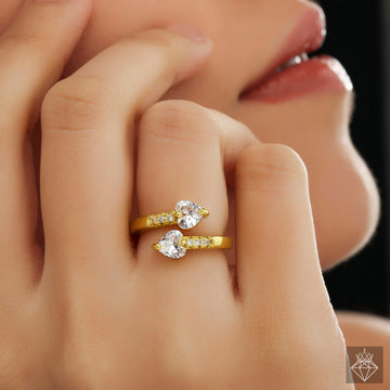 Gold-Plated Anti-Tarnish Dual Crystal Heart Openable Ring By PRAO