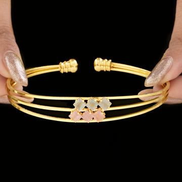 PRAO Bracelet Anti-Tarnish Triple Line Crystal Bangle (Adjustable Size)