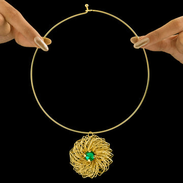 PRAO Necklace Anti-Tarnish Golden Nest With Emerald Hasli