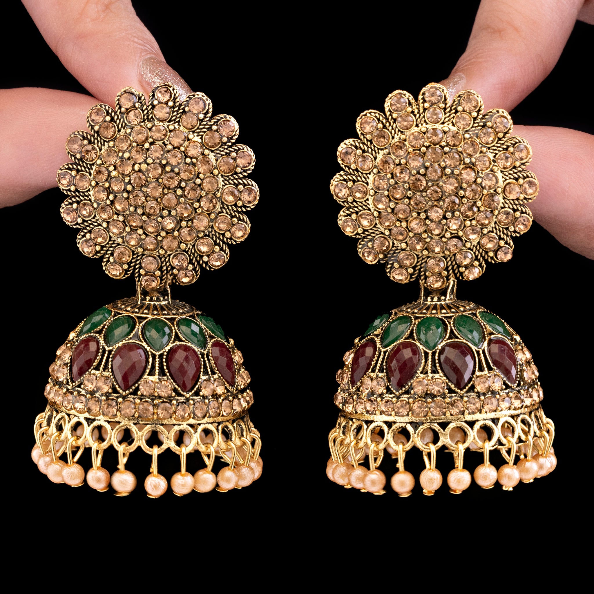 PRAO Anti-Tarnish Jhumki with Pearls & Stones