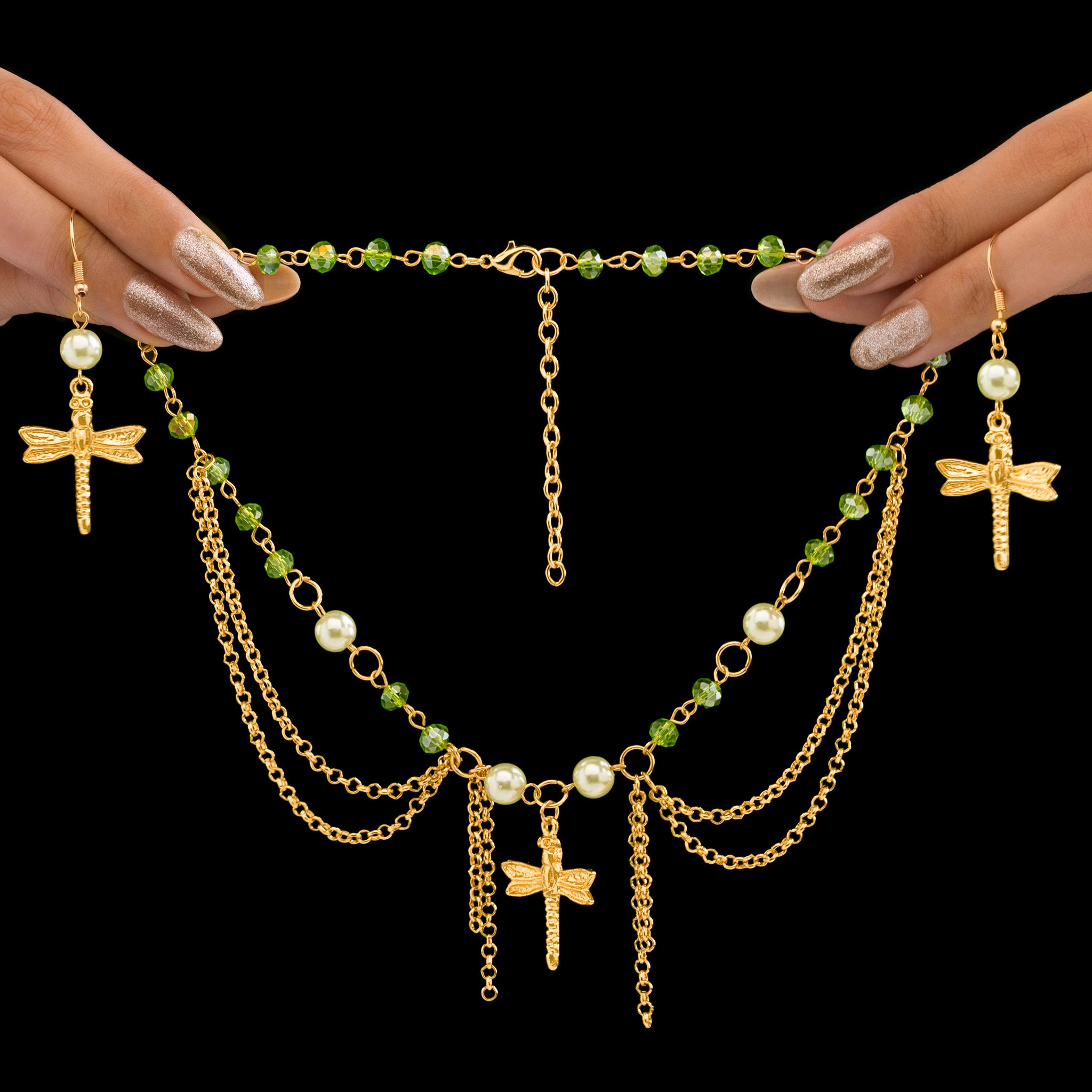 PRAO Necklace Anti-Tarnish Dragonfly Set With Earrings