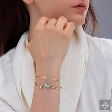 PRAO COMBO✨Two Layer Star & Moon Gold Bangle Bracelets✨