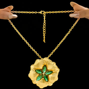 PRAO Necklace Anti-Tarnish Emerald Flower