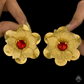 PRAO Anti-Tarnish Ruby Flower Earrings
