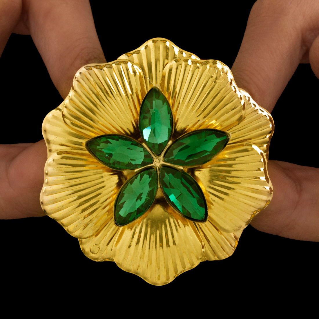 PRAO Ring Anti-Tarnish Emerald Flower (Adjustable Size)