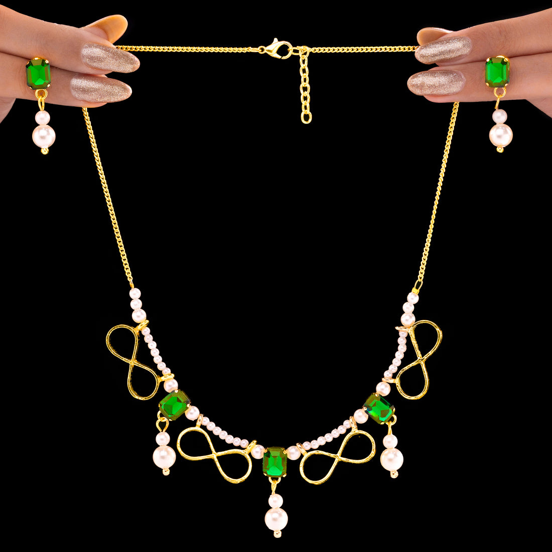 PRAO Necklace Anti-Tarnish Infinity & Pearl Set With Earrings