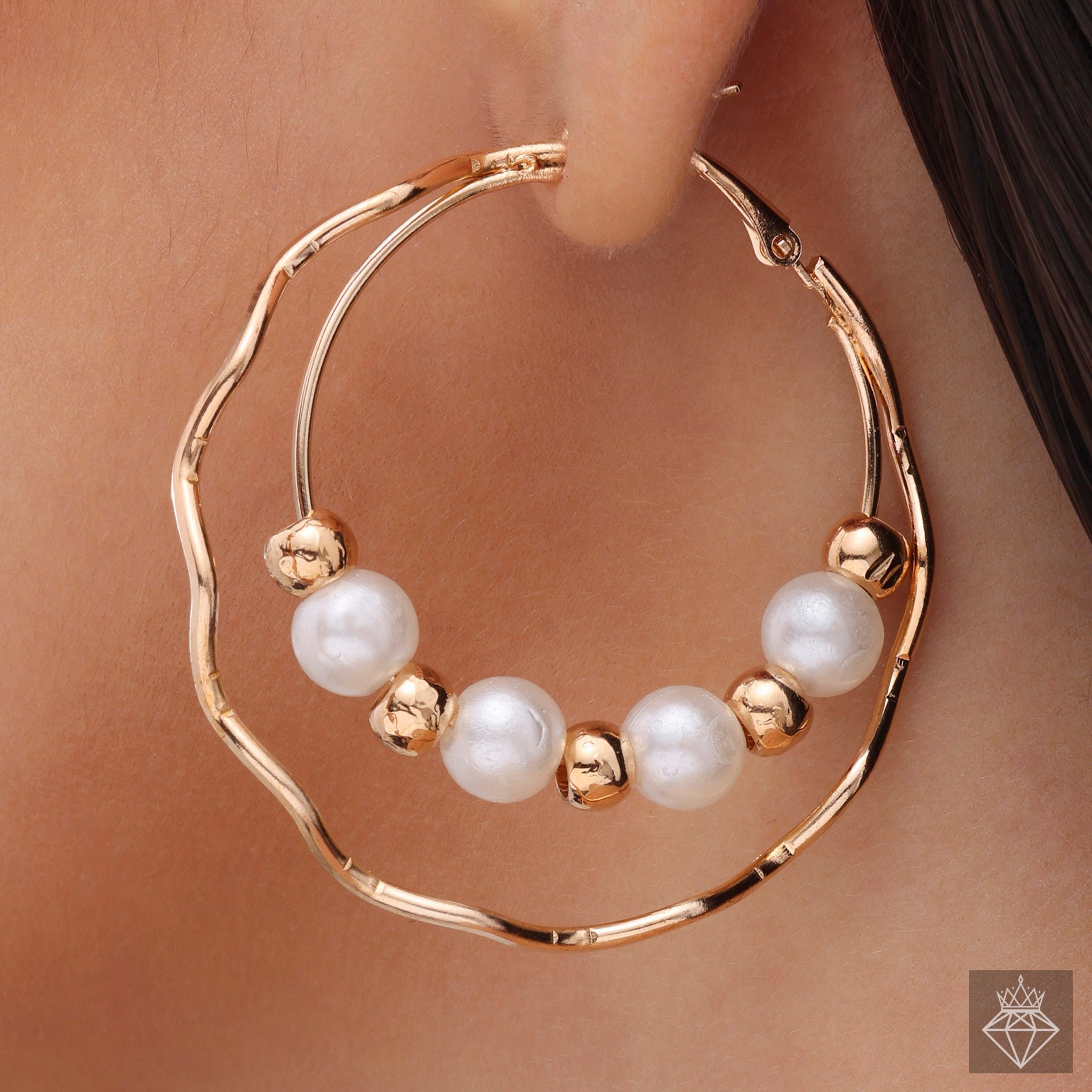 Luxurious Layers: PRAO Gold & Pearl Hoop Earrings