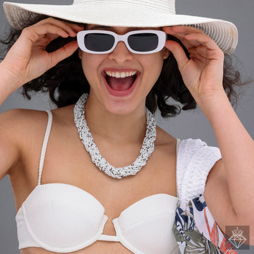 PRAO Multi-Layered White Seed Bead Necklace