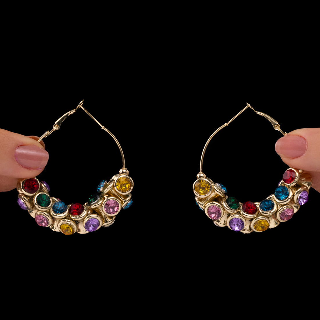 PRAO Anti-Tarnish Multi-Color CCB Studded Hoops