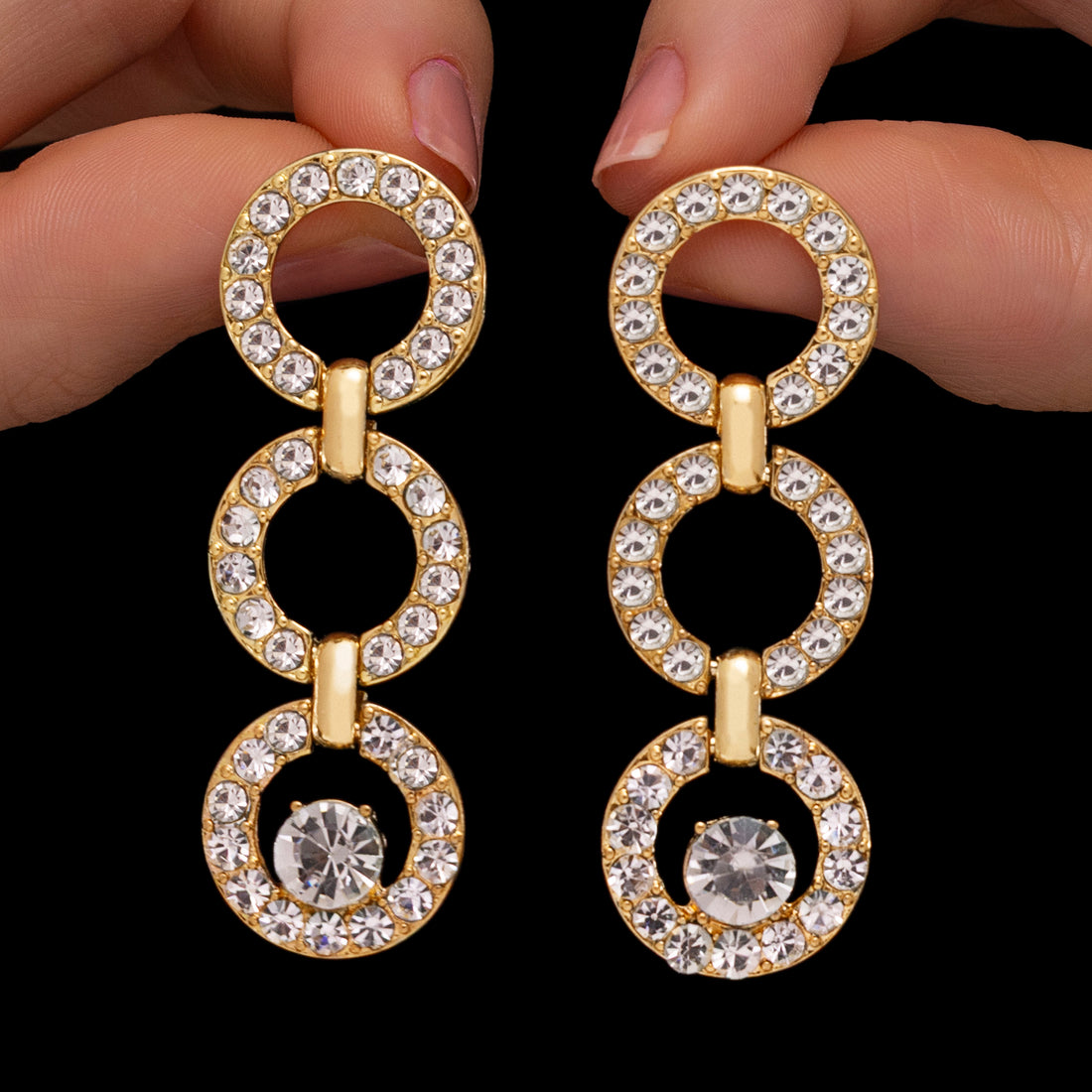 PRAO Anti-Tarnish Studded Circle Dangle Earrings