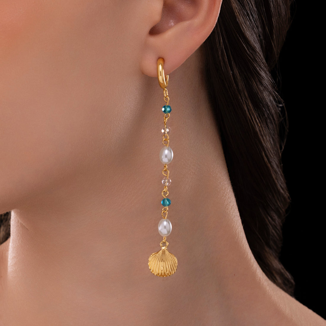 PRAO Anti-Tarnish Beads & Pearls Shell Dangle Earrings