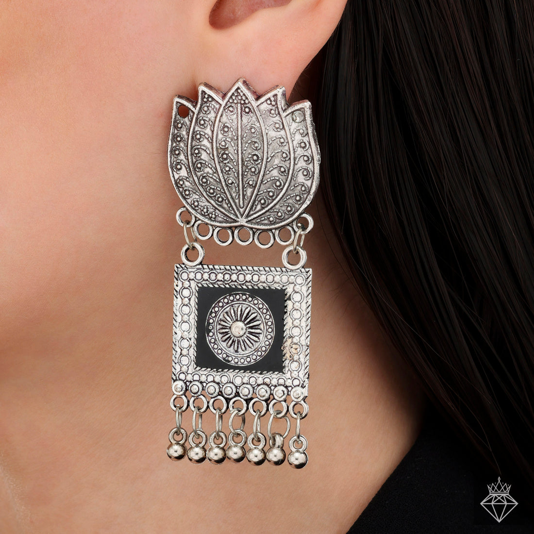 Lotus Blossom Melody: Silver Ghungroo Dangle Earrings By PRAO