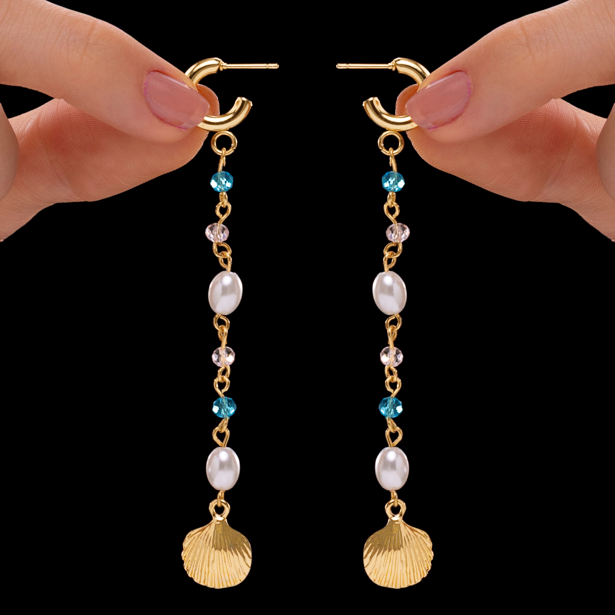 PRAO Anti-Tarnish Beads & Pearls Shell Dangle Earrings