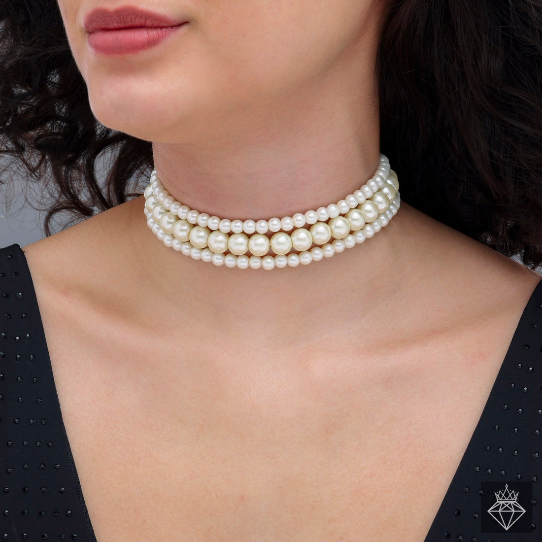 3 Layers Pearl Choker Necklace Set By PRAO