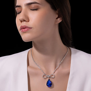 PRAO Anti-Tarnish Infinity Bow & Oversized Drop Pendant Necklace