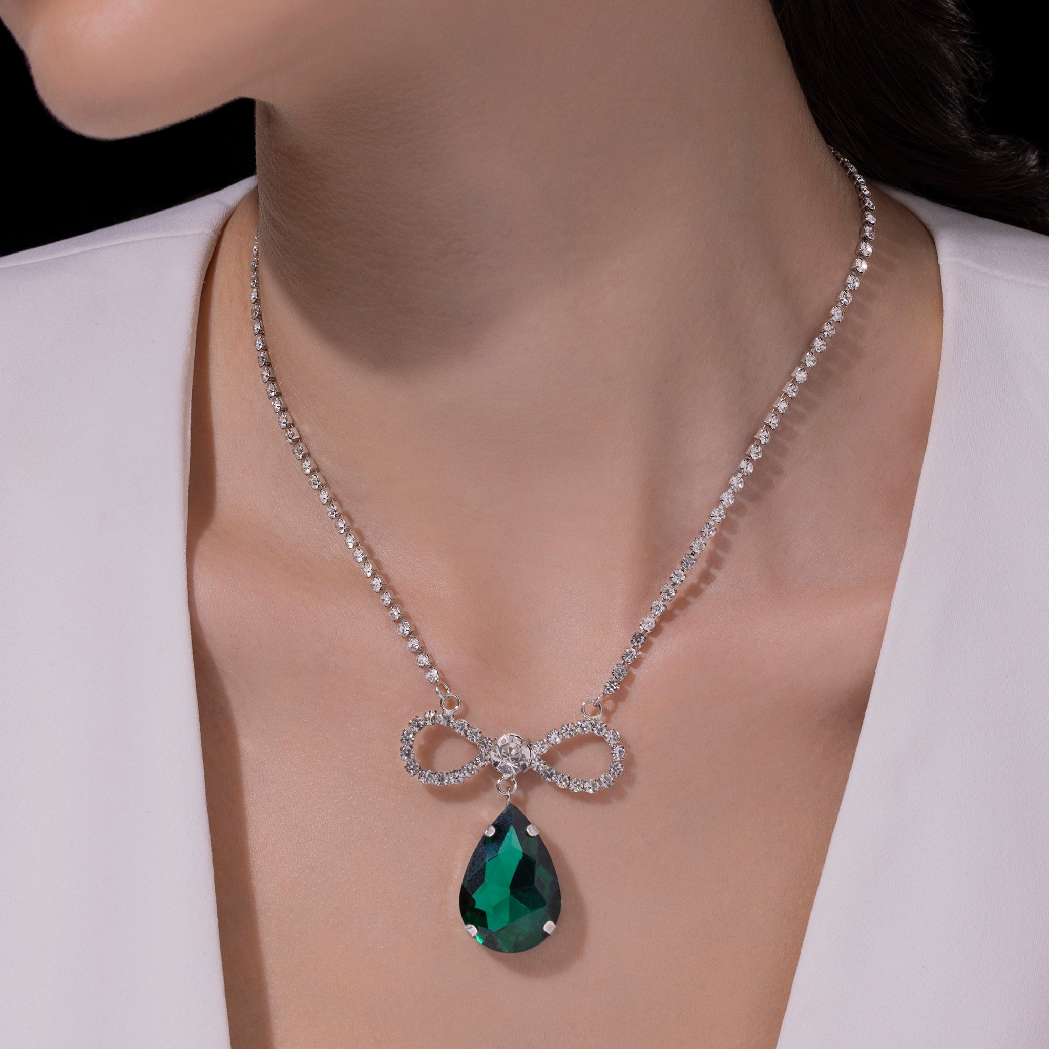 PRAO Anti-Tarnish Infinity Bow & Oversized Drop Pendant Necklace