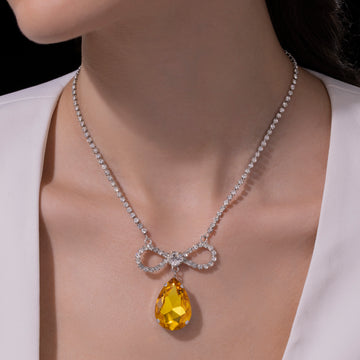 PRAO Anti-Tarnish Infinity Bow & Oversized Drop Pendant Necklace