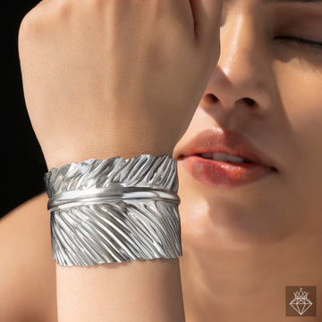 PRAO Anti-Tarnish Silver Leaf Bangle Bracelet (Adjustable Size)
