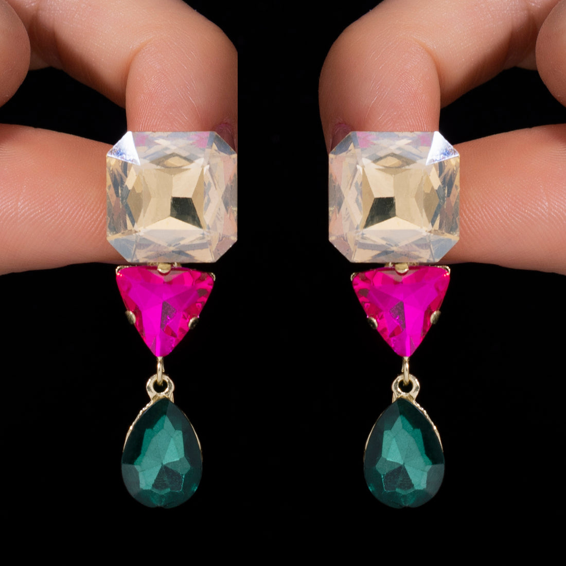 PRAO Anti-Tarnish Tri-Shape Dangle Earrings