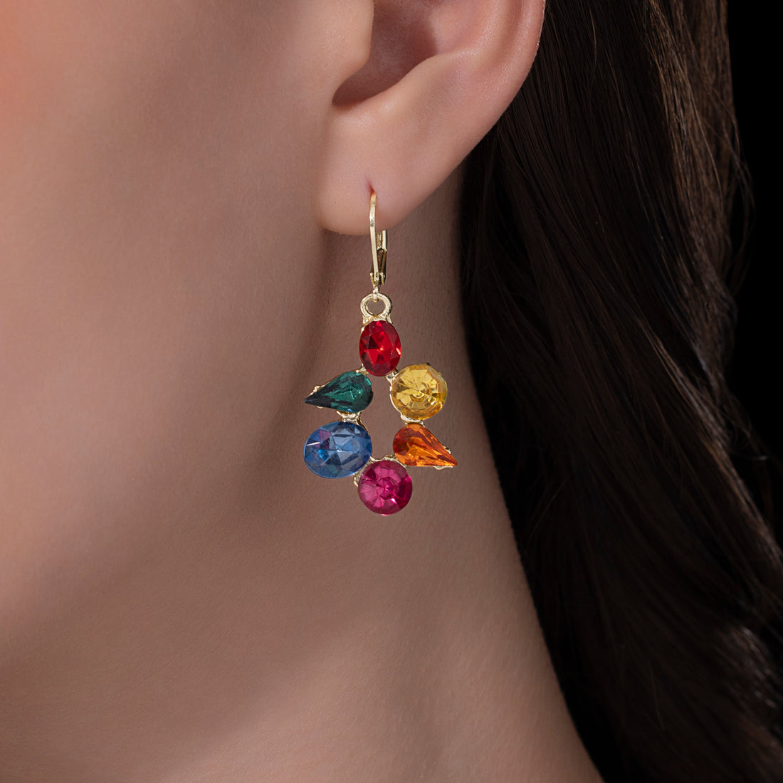 PRAO Anti-Tarnish Mixed Shapes Multi-Color Mini Dangle Hoops