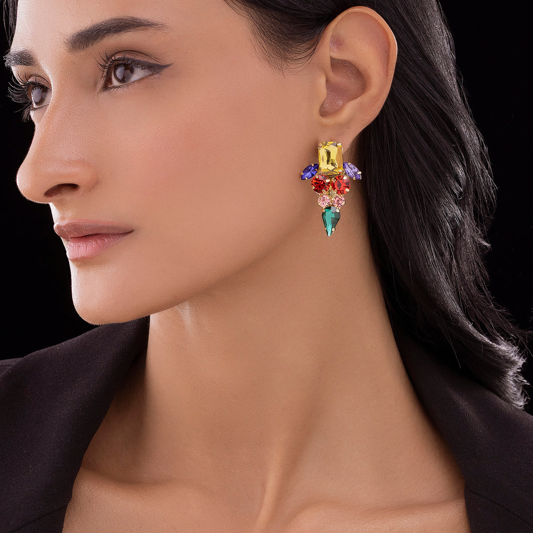 PRAO Anti-Tarnish Multi-Color Triangle Statement Earrings
