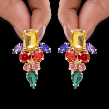 PRAO Anti-Tarnish Multi-Color Triangle Statement Earrings