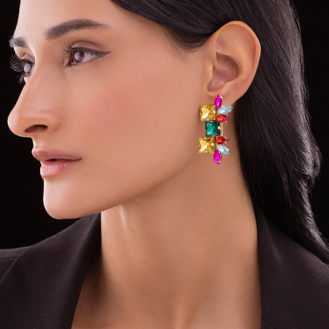 PRAO Anti-Tarnish Multi-Color Linear Statement Earrings