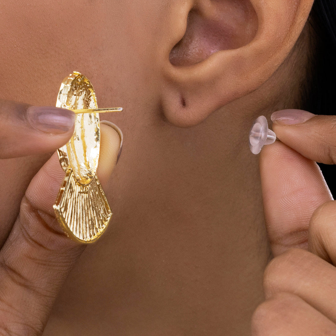 PRAO Anti-Tarnish Oval & Fan Shape Statement Earrings